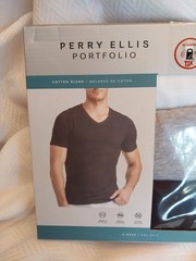 Perry Ellis Portfolio Large 3 Pack Cotton Blend V-Neck T-Shirts White,Gray,Black