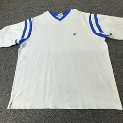 Vintage Champion Classic Fit Jersey V-Neck T-Shirt Mens Extra Large White Blue