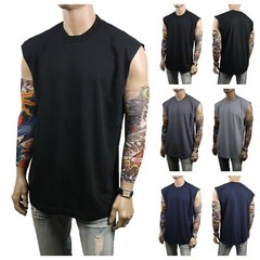 Men T-Shirt S-5XL HEAVY WEIGHT Crew Neck Muscle Plain Tank Top Sleeveless GYM