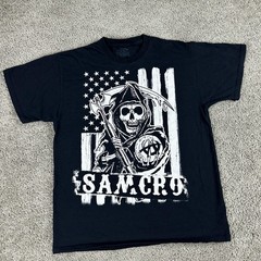 Sons of Anarchy Shirt Mens Large Black SAMCRO Reaper American Flag Graphic Tee