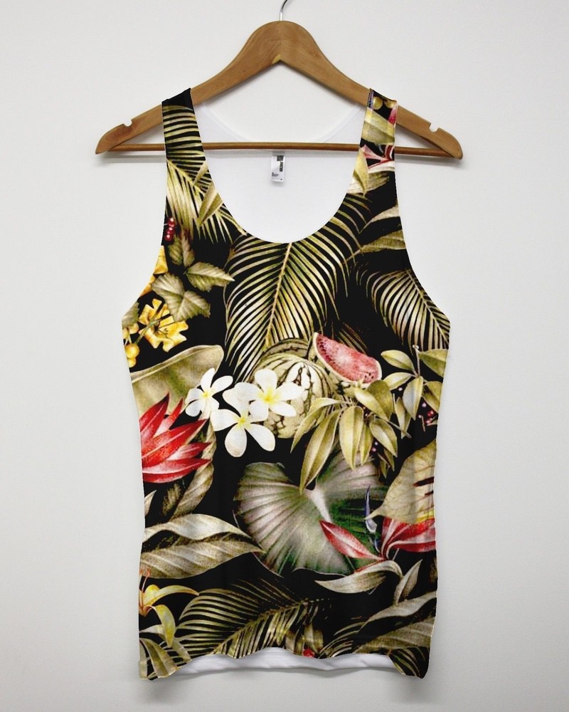 Jungle Watermelon All Over Print Tank Top Tropical Leaves Palm Summer Sun Vest