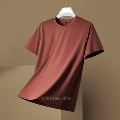 Summer fashion Men’s Silk T-Shirt Short Sleeve Luxury Soft Breathable Tee