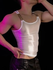 Sexy T-shirts Oil Glossy Shiny Stretch Shiny Sheer See Through Vest Tank Tops