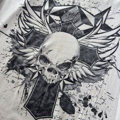 ALStyle Skull Graphic Tee Men’s XL Cream Affliction Style Y2K Grunge