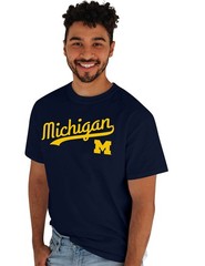 Blue 84 Mens Michigan Wolverines T-Shirt Cursive Team Color Team Color Medium