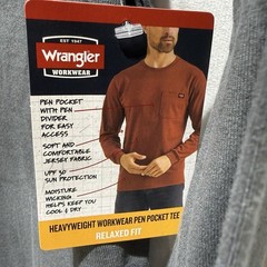 NEW Wrangler Workwear Long Sleeve Pullover Pocket Tshirt Gray Men’s Size Small
