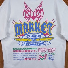 MARKET STUDIO Shirt Mens Medium White Pullover Crew Graphic V-12 Auto Cars