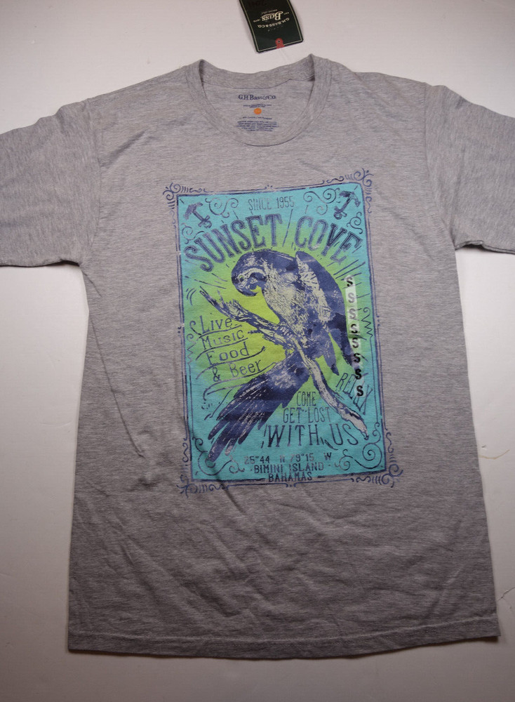 G.H. BASS Light Gray Sunset Cover Poster Graphic Crew Neck T-Shirt NEW Small