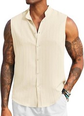 Mens Sleeveless Summer Shirts Beach Tank Tops Button Up Tank Shirt for Vacation