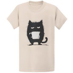 Gildan 5000 Grumpy Black Cat Coffee T-Shirt – Kawaii Tired Cat Lover Gift Tee