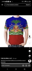 Men’s Multicolor Haiti Flag Coat of Arms Graphic Print Crew Neck T-Shirt