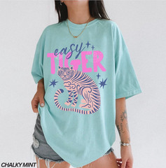 Easy Tiger Graphic Tee Trendy Pink Tiger Shirt Aesthetic Animal Print Graphic