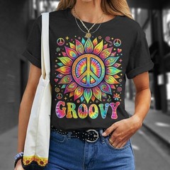 Vintage 70s Tie Dye T-Shirt Groovy Sunflower Peace Sign Hippie Festival Tee
