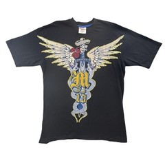 Vintage Mecca Apparel Shirt Mens XL Black Outlaws Winged Skull Roses Graphic Y2K