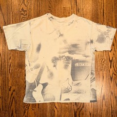 Yazbek Heavyweight All Over Print Music Instrument T-Shirt Size L Tan Distressed