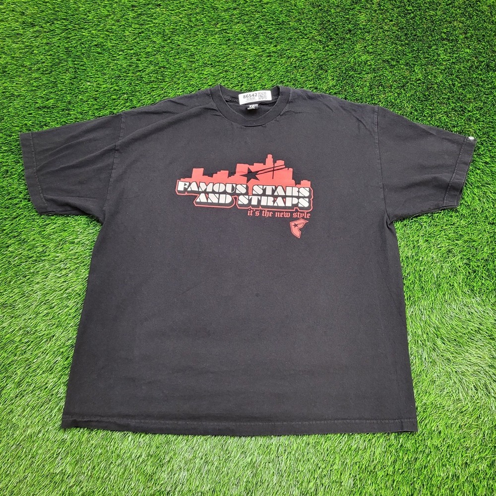 Vintage Y2K Famous-Stars-And-Straps Shirt 2XL 25×29 Black