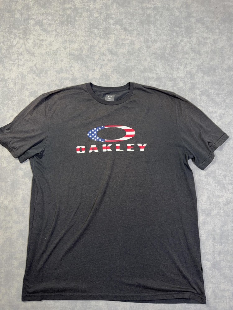 Oakley Shirt Mens 2XL Gray Hydrolix American Flag Graphic Tee Tagless USA
