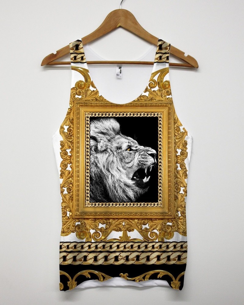 Lion Gold Frame All Over Print Vest Singlet Tank Top Men Urban Hip Hop Swag King