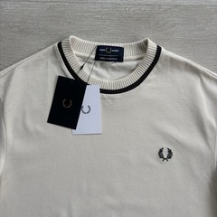 BNWT Fred Perry M7 Crew Neck Pique T-Shirt Ecru Black Mens Size Large Mod 60s