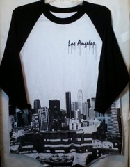 Los Angeles California Typeo Baseball Style T Shirt High Rise Building Graphics