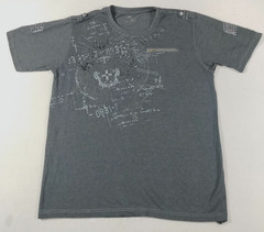 Vintage Y2K Shirt Mens Large Gray Math Print Zipper Pocket Epaulet Studded