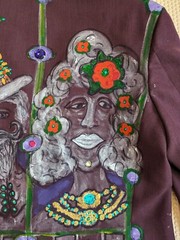 Artisan OOAK Upcycled Hand painted Blazer Jacket Colorful People Jewels 23″ PTP