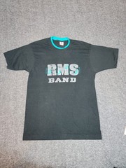 Vtg 90s Fruit of the Loom RMS Band Double Collar & Sleeve Black Teal Sz L