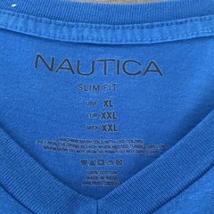Nautica Men’s Blue V-Neck Short Sleeve Cotton Knit Logo Slim Fit T-Shirt XL