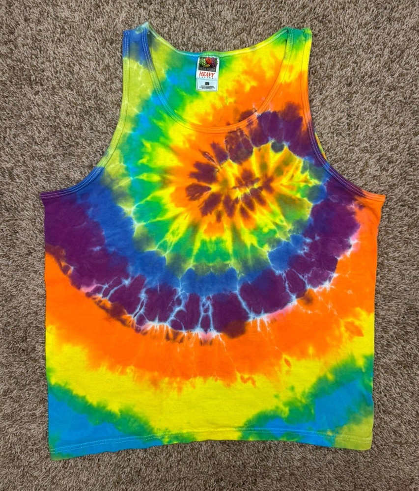 Vintage Tye Dye Multicolor Blank Tank Top Men’s Size Large FOTL Heavy Cotton Y2K