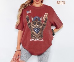Patriotic Cat Vintage Retro Shirt 4th July Cat Lover Independence Day Gift Tee