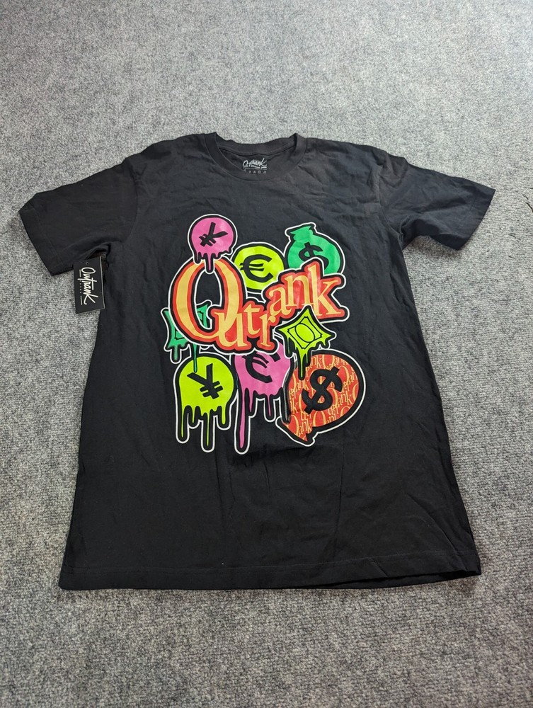 Outrank T-Shirt Men’s M Black Graphic Print Money Bags NWT