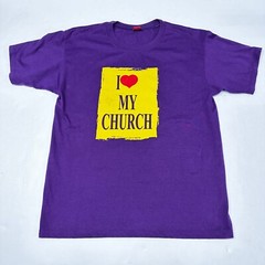 VTG YALEX GOLD I LOVE MY CHURCH Religious Jesus Size Large Tshirt