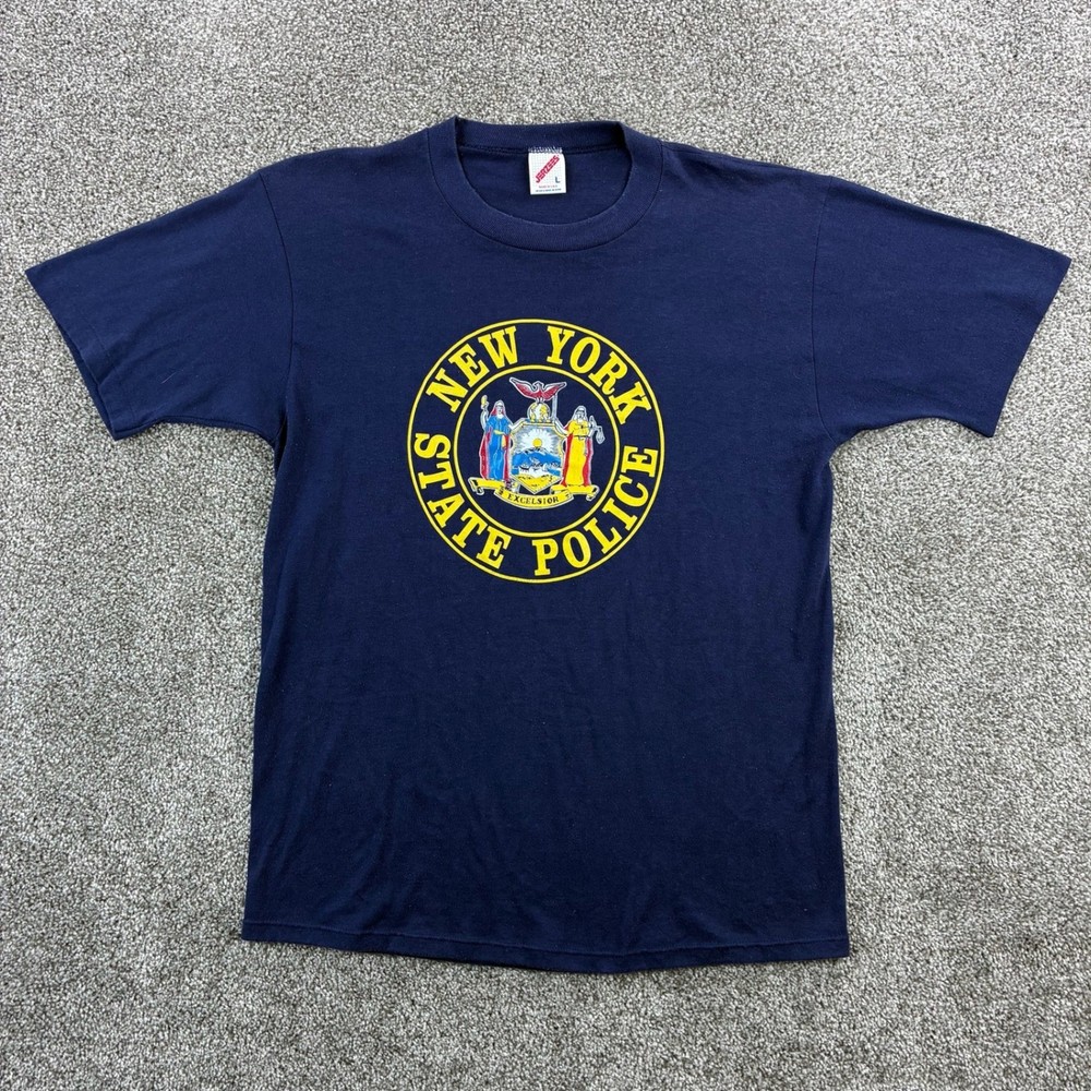 Vintage New York State Police Shirt Mens Large Navy Blue NYSP NYPD Troopers