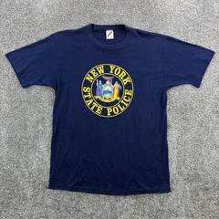 Vintage New York State Police Shirt Mens Large Navy Blue NYSP NYPD Troopers