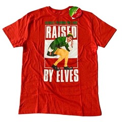 Elf Movie Raised by Elves Red Christmas Shirt NEW LARGE