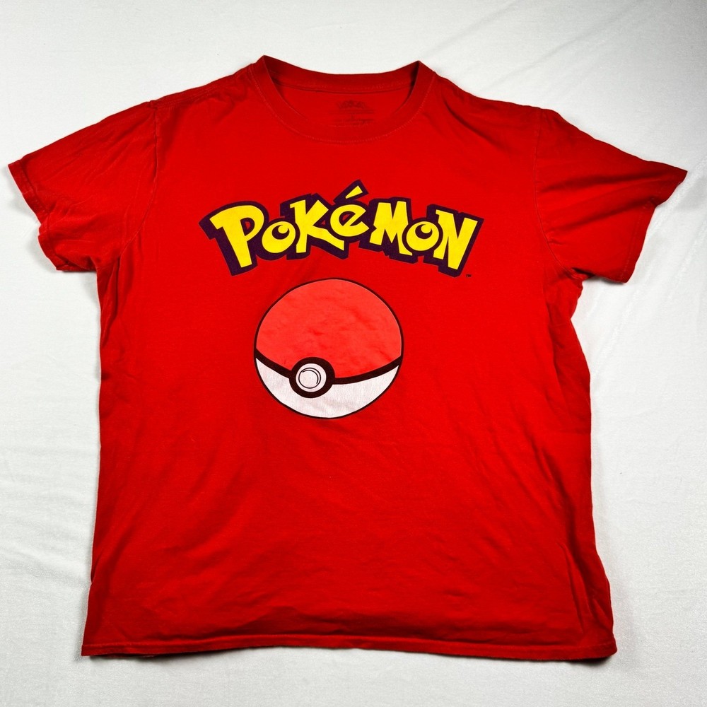 Pokemon Graphic T-Shirt Red Poke Ball Logo Cotton Mens Large Short Sleeve Tee