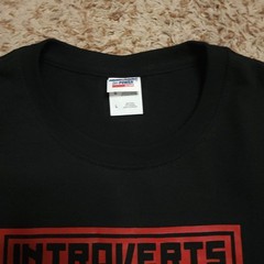 Introverts Unite Screen Print Mens L Red Black Short Sleeve Shirt