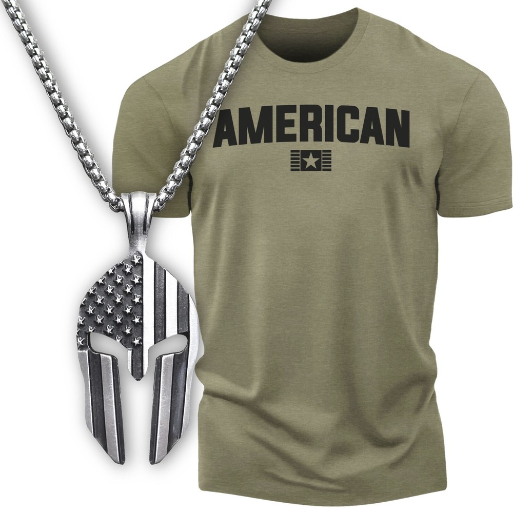 Gift Set for Men American Workout Gym Shirt with Spartan Warrior Pendant