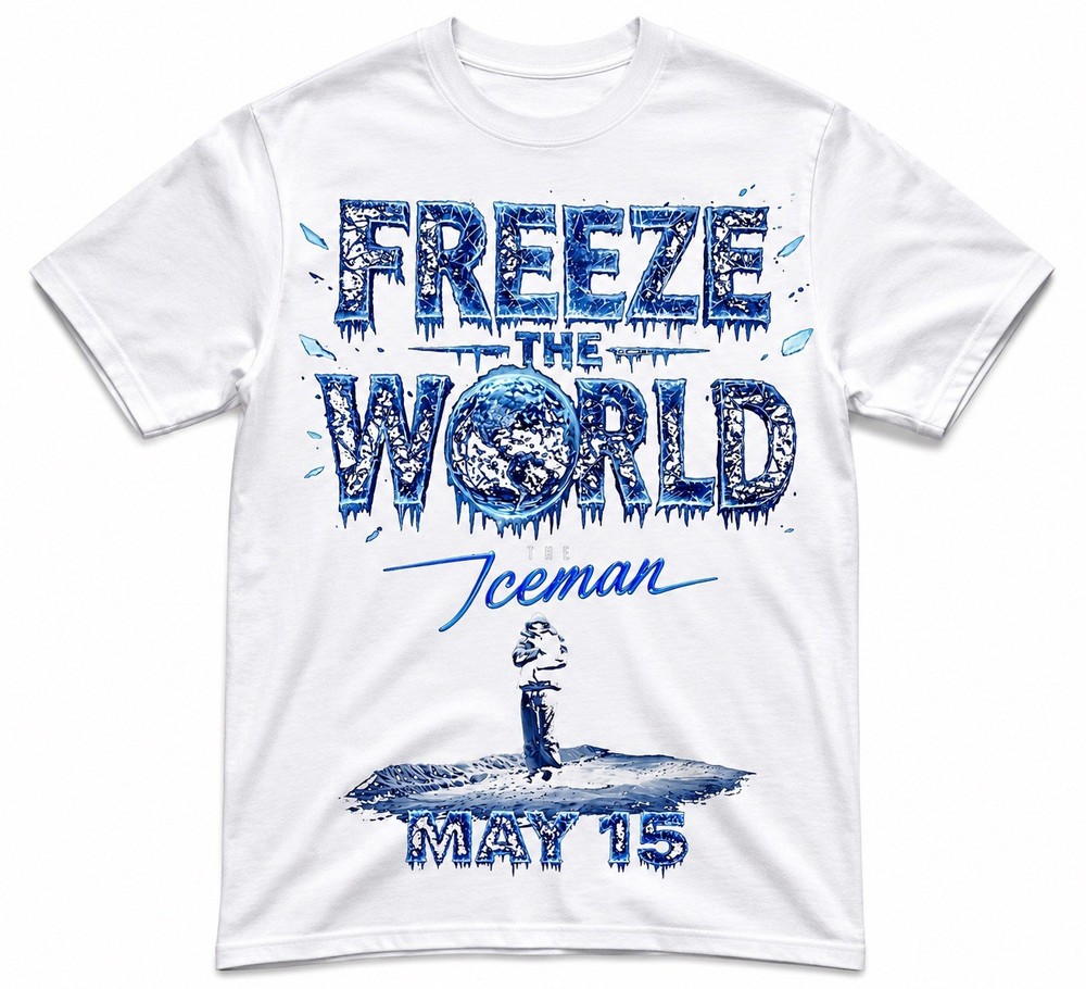Drake Iceman “Freeze the World” Graphic Print T-Shirt White M Cotton Blend Crew