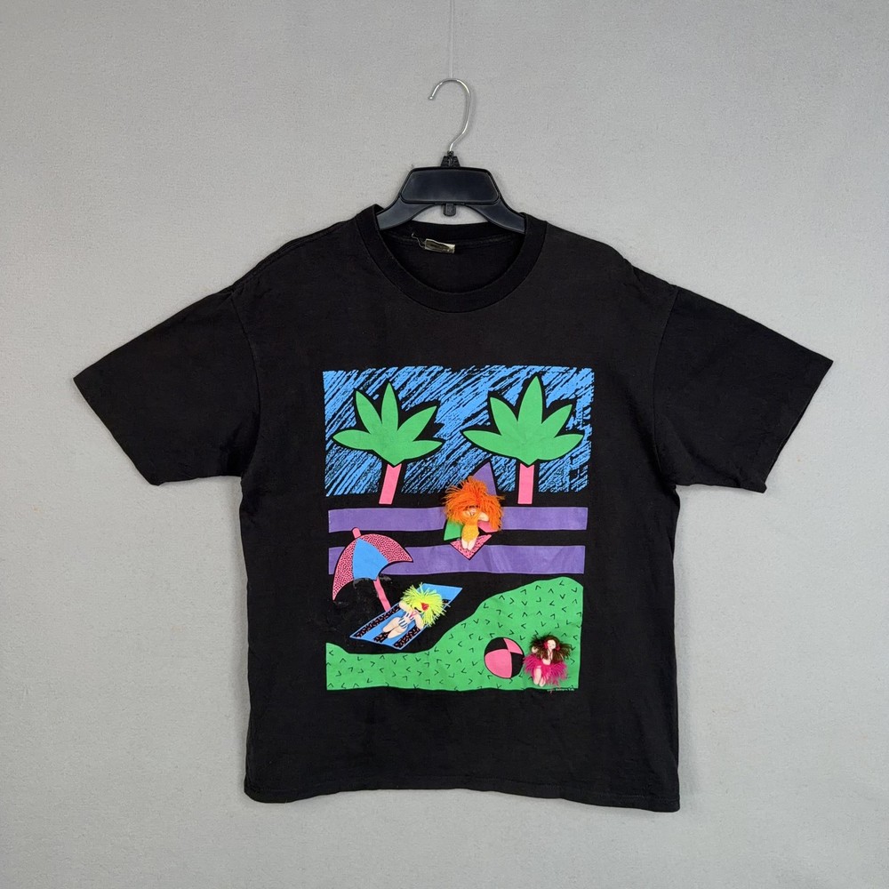 Vintage B.J. Design Concepts Shirt Mens Small Black Beach Doll 3D Graphic 90s
