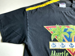 VTG Retro T-Shirt Black Sh Sl Preppy Logo MYRTLE BEACH S. Carolina Palm Tree LG