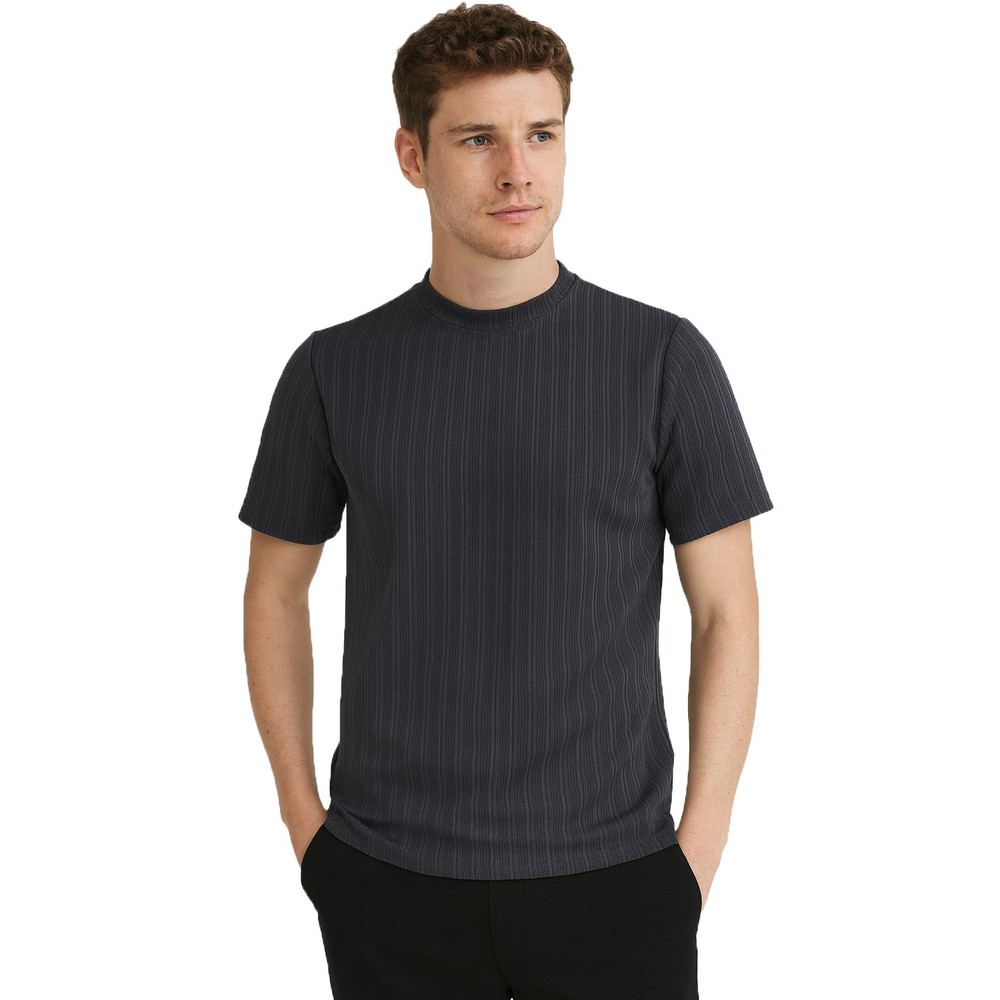 Men’s Jacquard Textured T-Shirt Short Sleeve Casual Tops Relaxed Fit Plain Tee