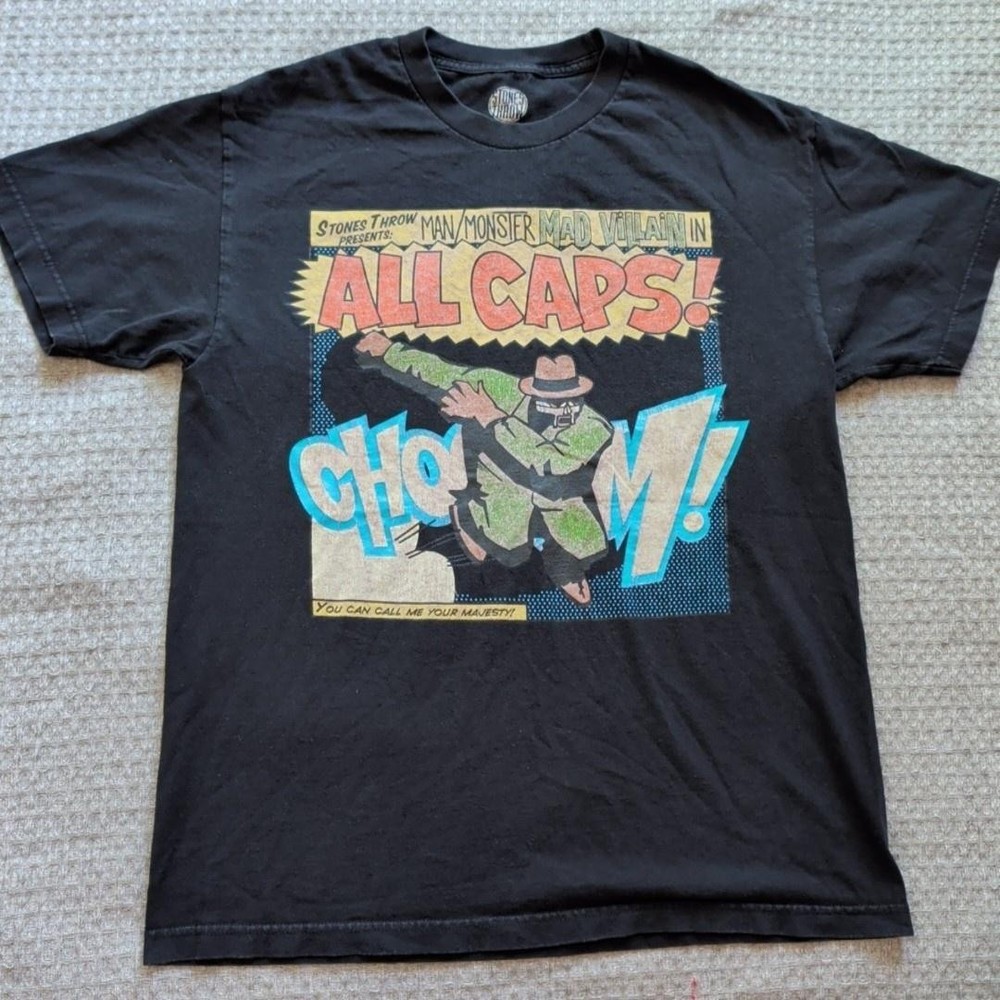 Stones Throw Shirt Mens Large Black Madvillain All Caps MF Doom Tee Hip Hop