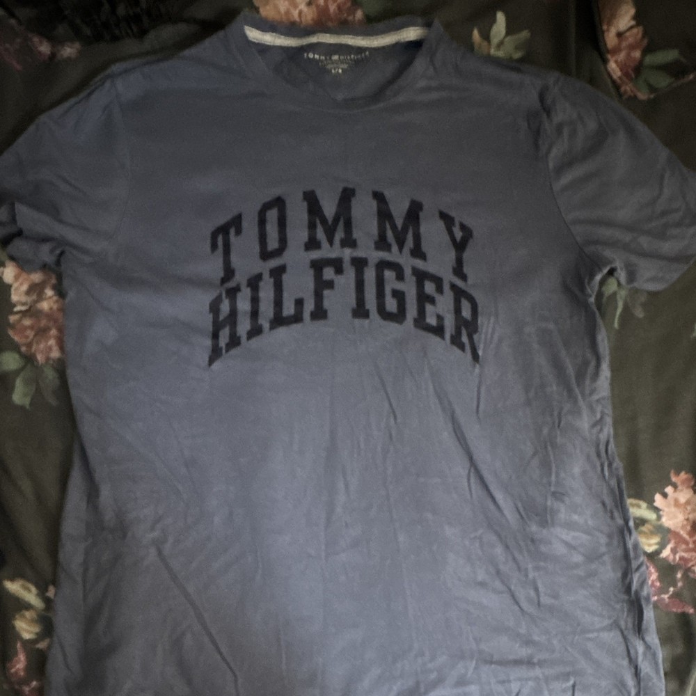 Tommy Hilfiger Men’s Blue Logo Graphic Crew Neck T-Shirt Short Sleeve L