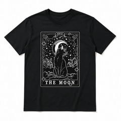 The Moon Tarot Card Cat T-Shirt – Mystical Celestial Black Cat Graphic Tee