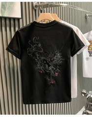 Men’s Mythical Dragon Kirin Embroidery Short Sleeve Casual Summer T-Shirt