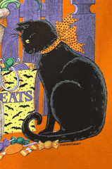 Vtg Halloween T-Shirt Size L Cat Bat Bear Full Moon Candy Crew Atlas Sports 90s