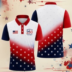 250 Years Of Freedom Patriotic Golf Shirt, Gradient 4th Of July Golf Polo(S-5XL)