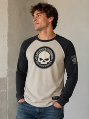 Harley-Davidson Skull Thermal Waffle Knit Raglan Shirt Men’s L Gray Cream Logo
