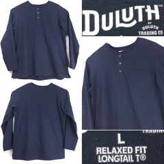 Duluth Mens Large Relaxed (48 in Chest) Navy Blue Henley Pocket Longtail Tee
